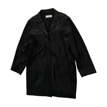 Black Plus Solid Leather Coat