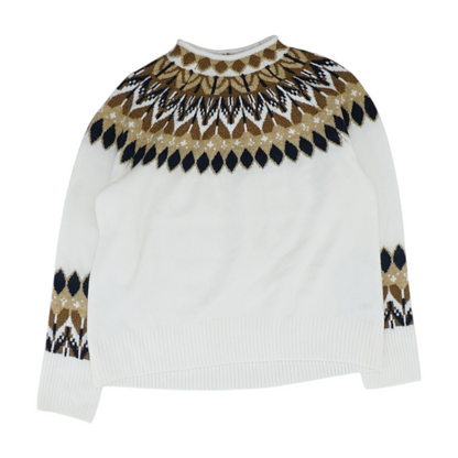 White Geometric Pullover Sweater