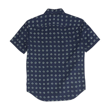 Navy Geometric Short Sleeve Button Down