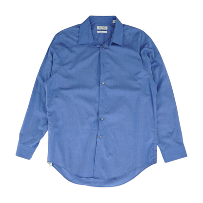 Blue Solid Long Sleeve Button Down