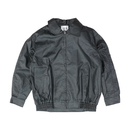 Black Solid Faux Leather Jacket