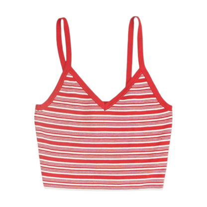 Red Striped Cropped Blouse