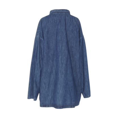 Blue Cotton Denim Angle to Front Double Stand Collar Jacket