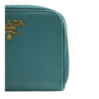 Blue Saffiano Leather Zip Around Wallet
