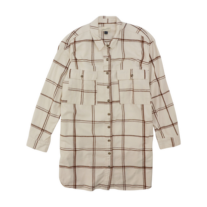 Beige Plaid Flannel Button Down
