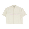 Beige Solid Short Sleeve Button Down