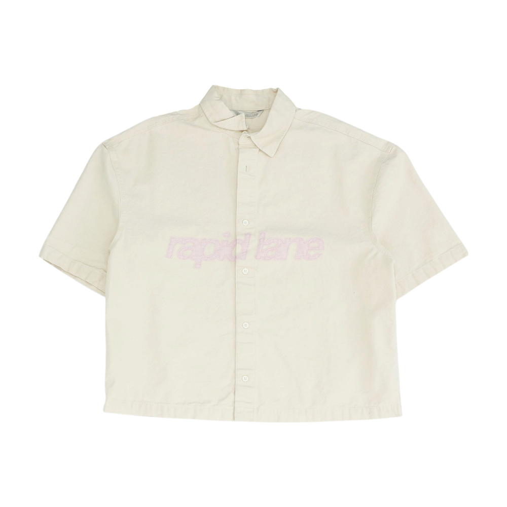 Beige Solid Short Sleeve Button Down