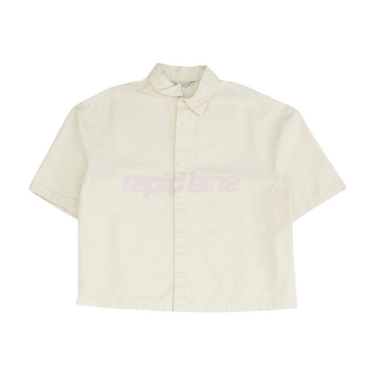 Beige Solid Short Sleeve Button Down