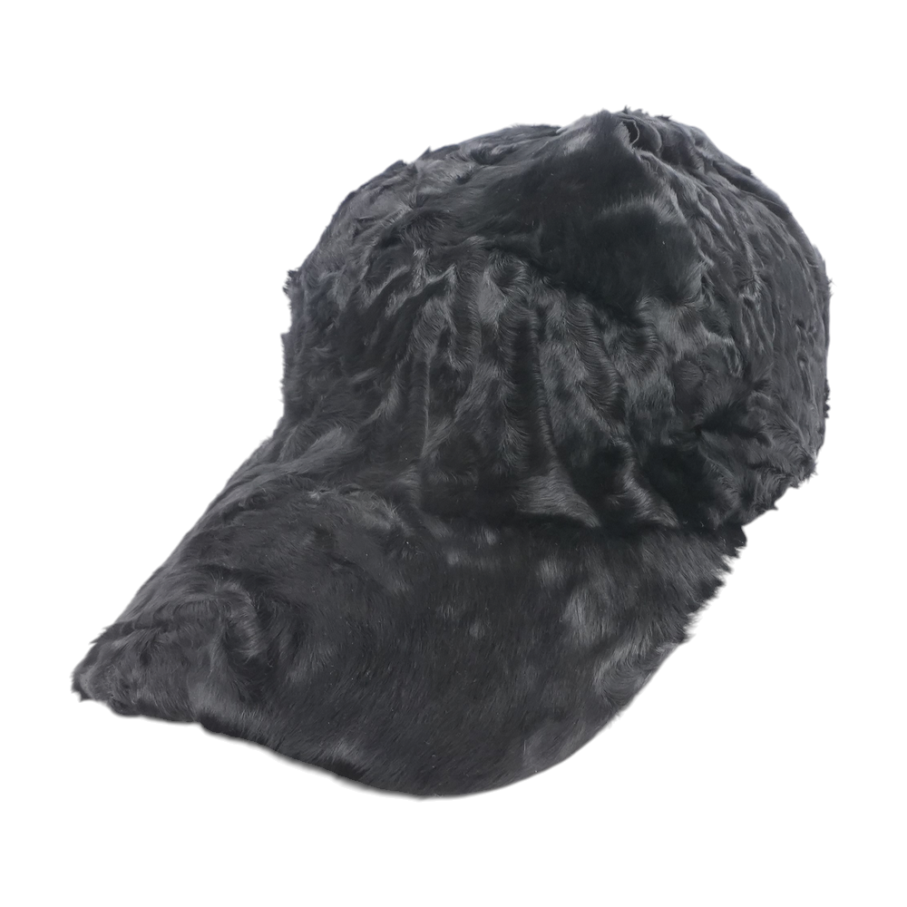 Black Persian Lamb Fur Ballcap Trimmed With Lamb Leather