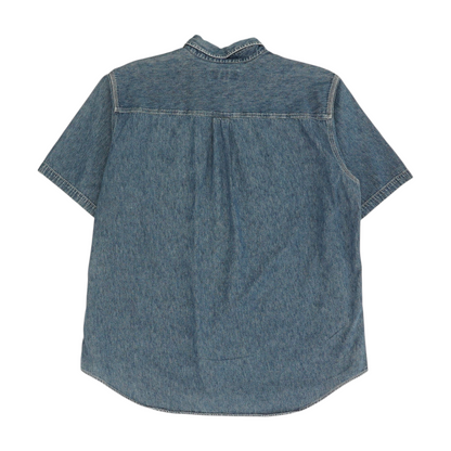 Blue Solid Short Sleeve Button Down