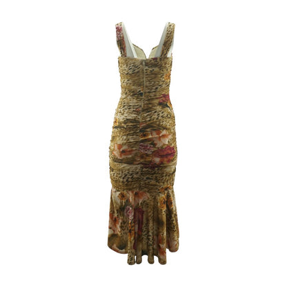 Tan Floral Midi Dress