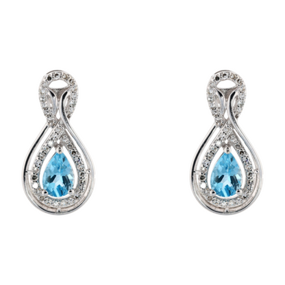 14K White Gold Blue Topaz Drop Earrings