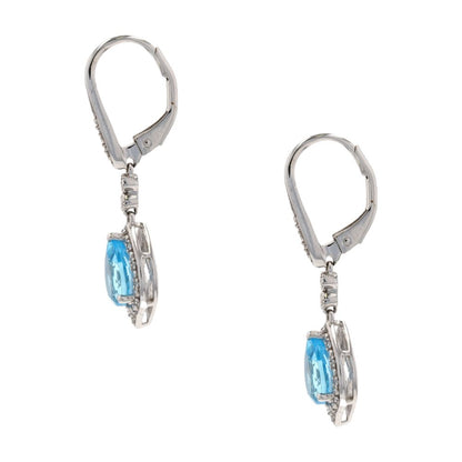 2 1/5 Ct 10K White Gold Pear Blue Topaz Center And Diamond Accent Dangle Earrings