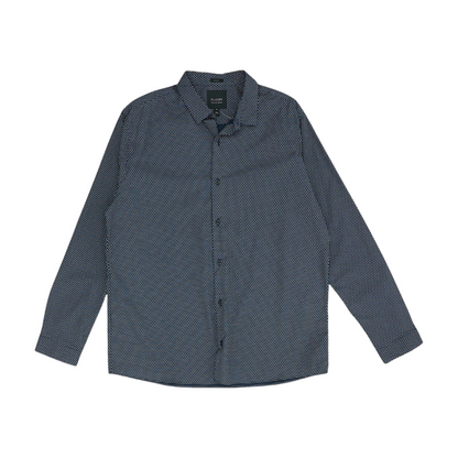 Navy Geometric Long Sleeve Button Down