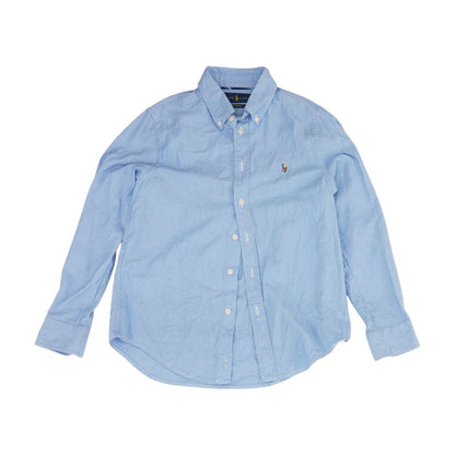 Blue Solid Long Sleeve Button Down