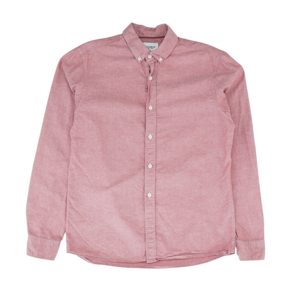 Red Solid Long Sleeve Button Down
