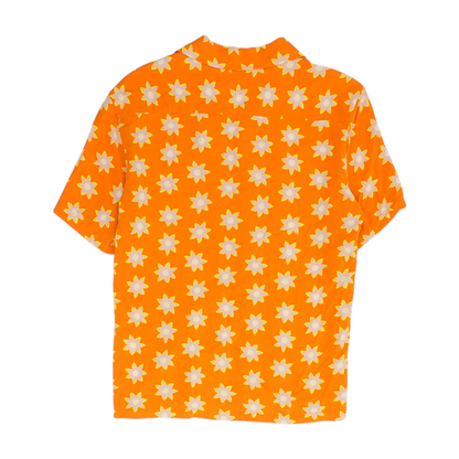 Orange Floral Short Sleeve Button Down