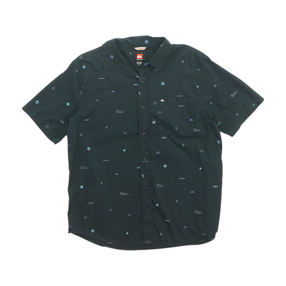 Navy Print Short Sleeve Button Down