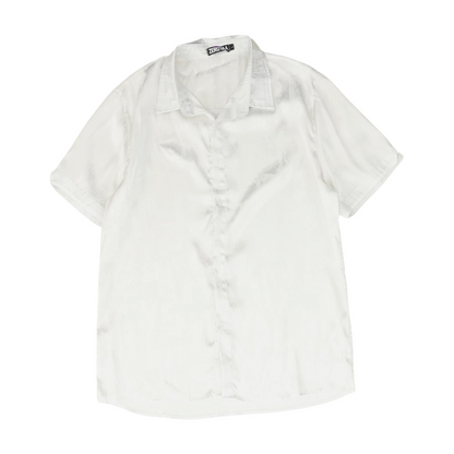 White Solid Short Sleeve Button Down