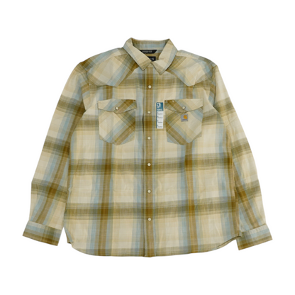 Beige Plaid Long Sleeve Button Down