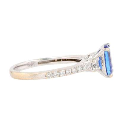 14K White Gold Oval Purple Solitaire With Diamond Accents Ring