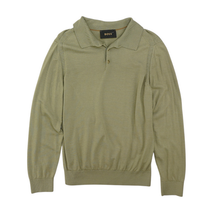 Green Solid Long Sleeve Polo