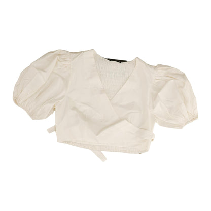 White Solid Short Sleeve Blouse