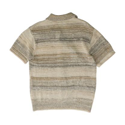 Beige Striped Short Sleeve Button Down