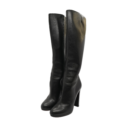 Black Knee High Calf Leather Boots