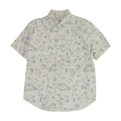 White Print Short Sleeve Button Down
