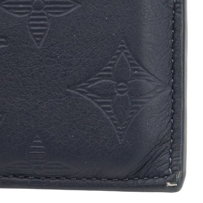Navy Blue Double Card Holder in Monogram Shadow Leather
