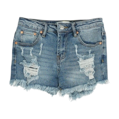 Blue Solid Denim Shorts