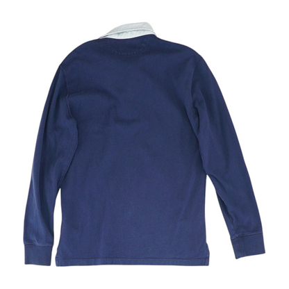 Blue Solid Long Sleeve Polo