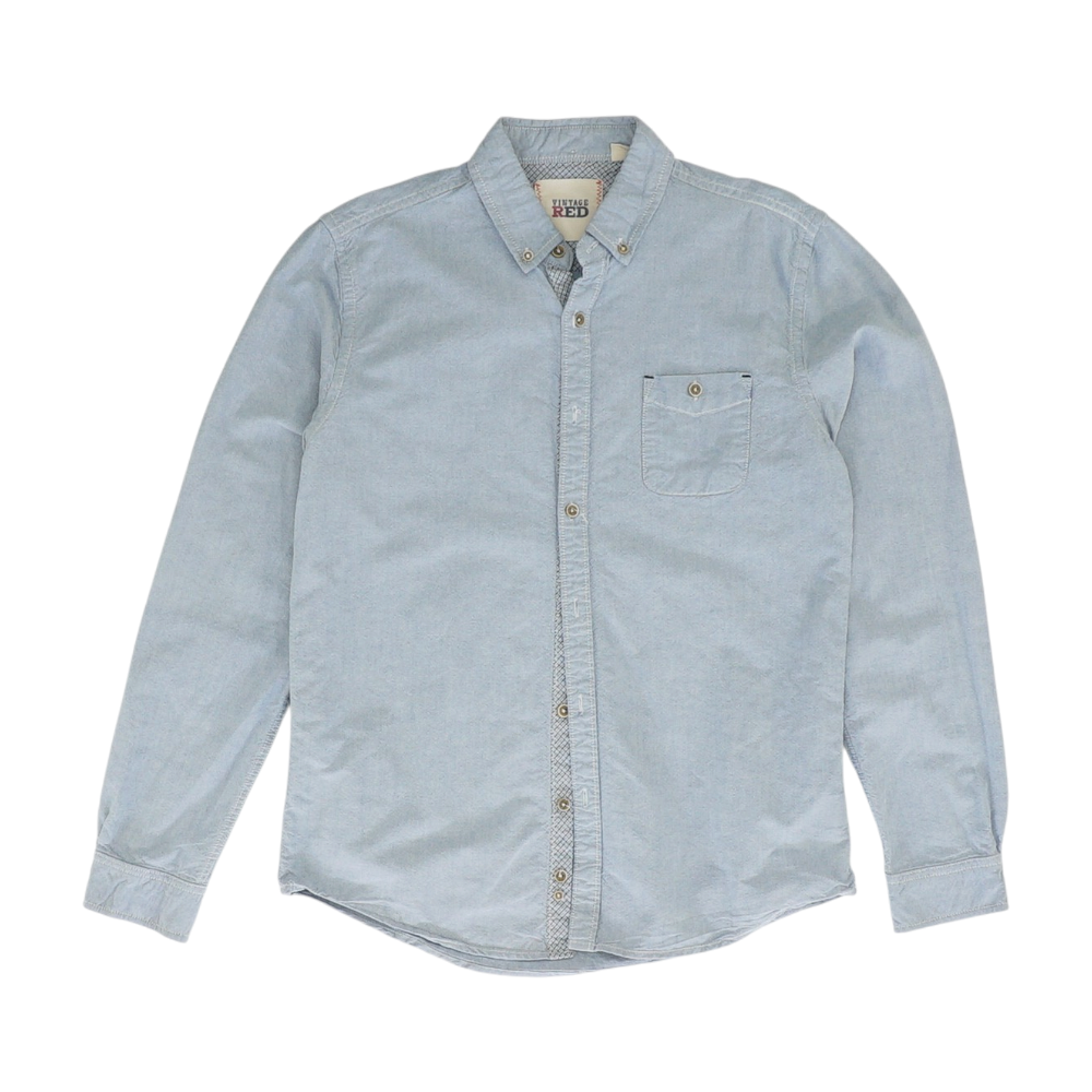 Blue Solid Long Sleeve Button Down