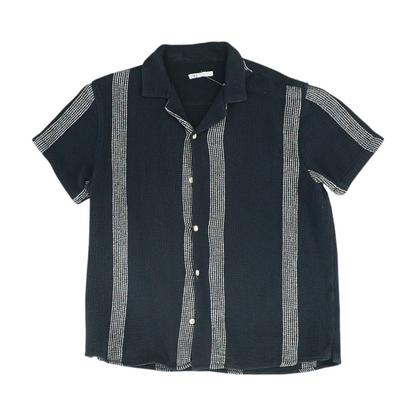 Navy Striped Short Sleeve Button Down