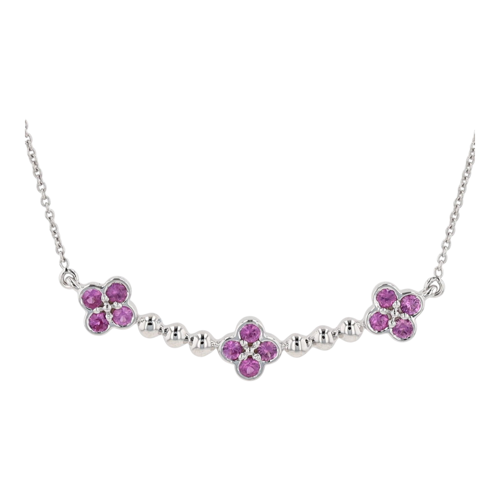 1/5 ctw 14K White Gold Pink Sapphire Station Necklace – Image 3