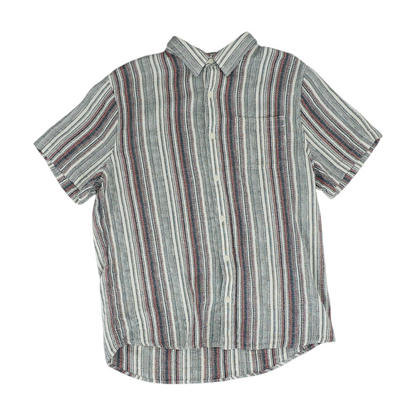 Beige Striped Short Sleeve Button Down