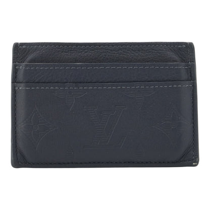 Navy Blue Double Card Holder in Monogram Shadow Leather