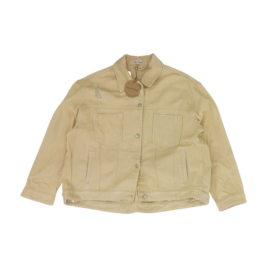 Beige Solid Denim Jacket