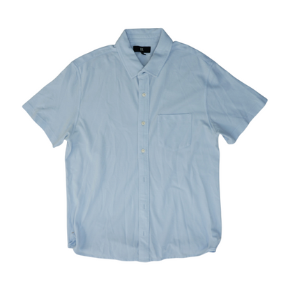 Blue Solid Short Sleeve Button Down