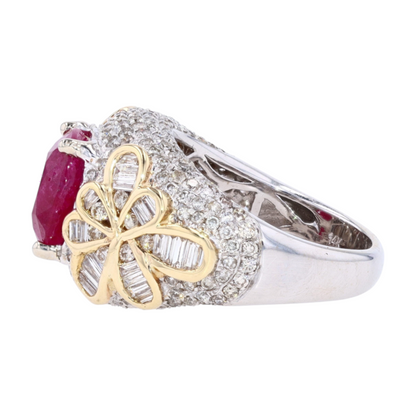 5 ctw 14K Two-Tone Gold Burmese Ruby Statement Ring