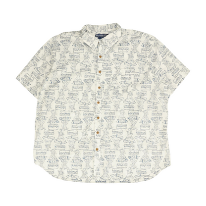 White Print Short Sleeve Button Down