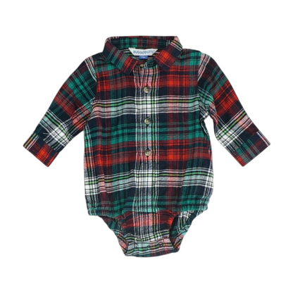 Green Plaid Onesie Button Down