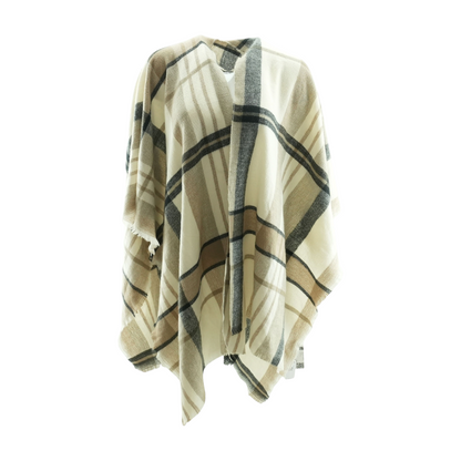 Beige Plaid 100% Polyester Scarf Shawl