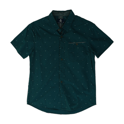 Teal Print Short Sleeve Button Down
