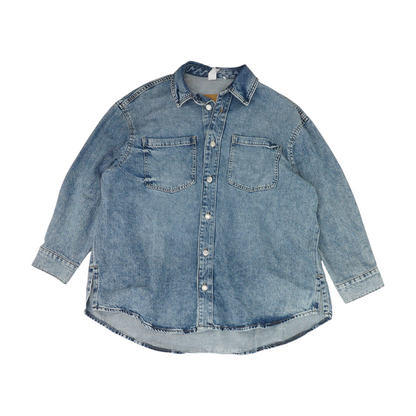 Blue Solid Long Sleeve Button Down
