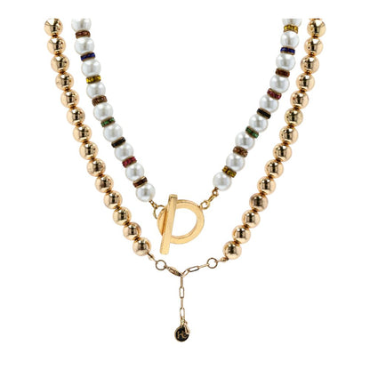 Gold Tone Spiral Pendant Necklace And Faux Pearl Beads Necklace Set