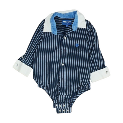 Navy Striped Long Sleeve Button Down