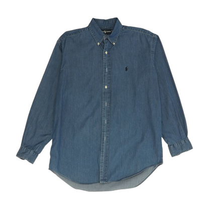 Blue Solid Long Sleeve Button Down