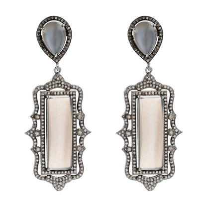 Anodized Sterling Silver Moonstone And Diamond Accented Dangle Earrings